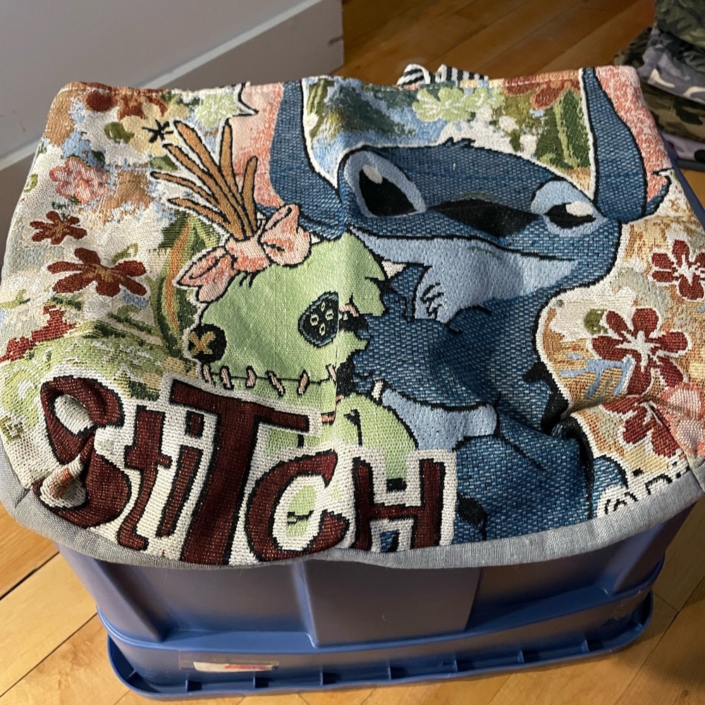 Stitch Themed Blue and Multicolor Decorative Tote Bag